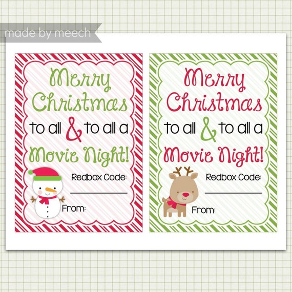 Movie Night Neighbor Christmas Gift Tag Print 5x7