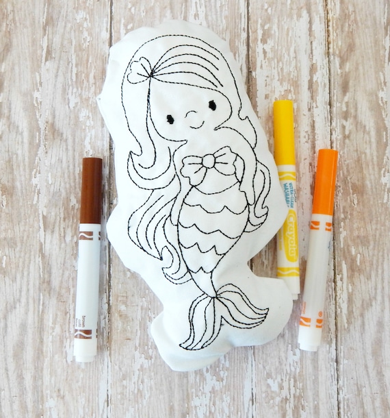 mermaid coloring kids pillow