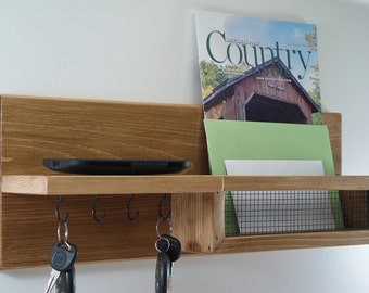 Key Rack-Mail Organizer-Shelf-Entryway-Honey Oak Finish