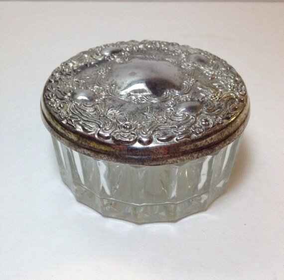 Vintage Silver Glass Trinket Box Vintage Silver Trinket Box