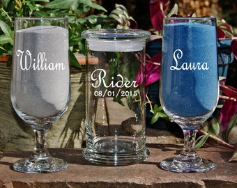 Personalized Sand Set, Custom Engraved Wedding Sand Ceremony, Etched Unity Set, Includes Custom Engraved Glasses, 48 Font Designs