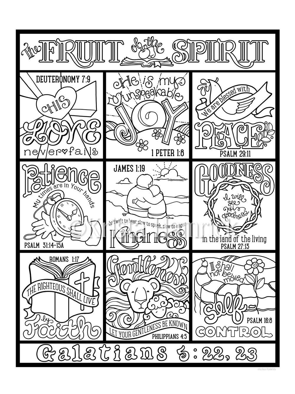 The Fruit of the Spirit coloring page in three sizes: 8 5X11