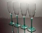 Champagne Flutes , Angelique-Aqua, Cristal D'Arques-Durand, Set of Four Champagne Flutes , Angelique-Aqua, Cristal D'Arques-Durand, Set of Four
