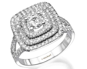 diamond engagement square engagement halo engagement ring engagement ring 14k white gold - Square Wedding Ring diamond engagement square engagement halo engagement ring engagement ring 14k white gold - Square Wedding Ring