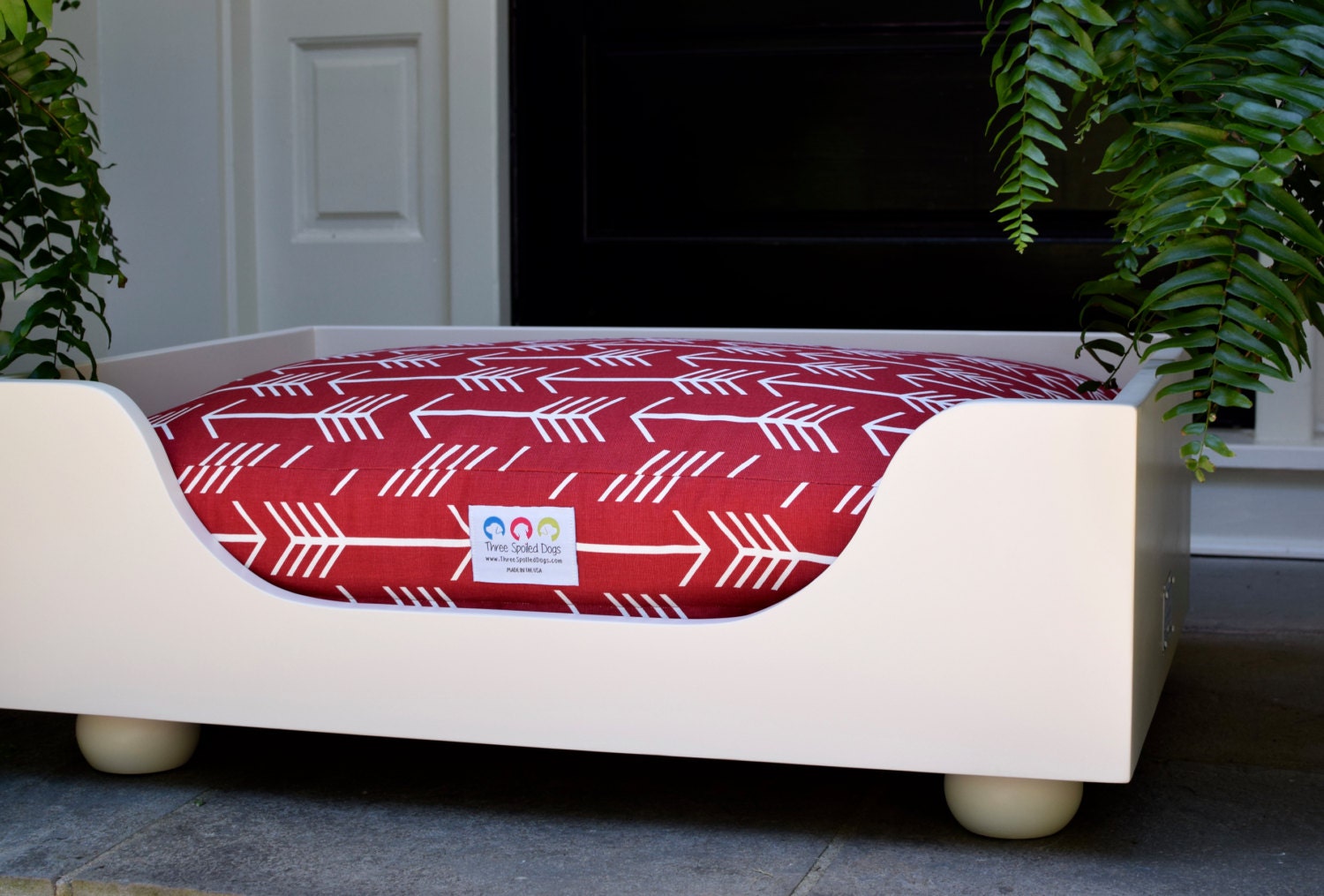 Arrows Dog Bed Designer Fabric in Red Large Custom Dog