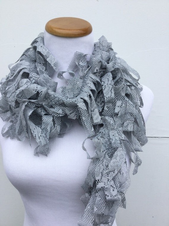 SALE Grey Fringe Scarf Lace Scarf Gray Boa Scarf Gift for