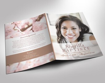Cherry Funeral Program Publisher and Word 2013 Template (8 Pages) 5.5x8.5 Folded