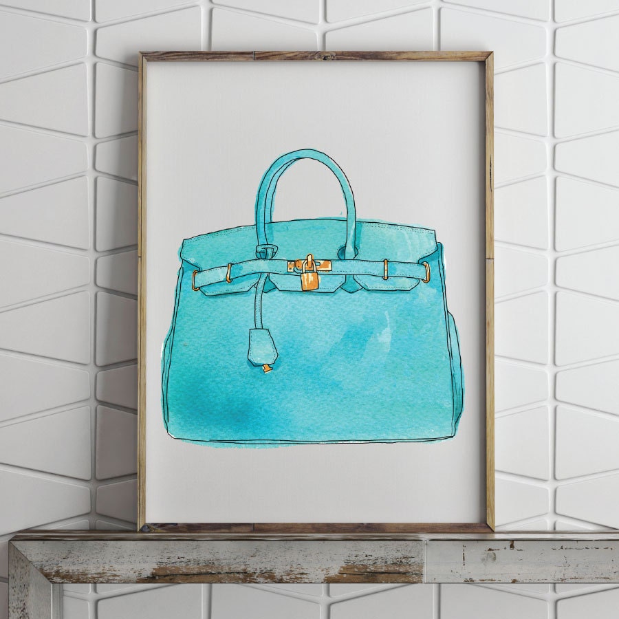 Hermes Birkin Handbag Watercolour Illustration unframed Print
