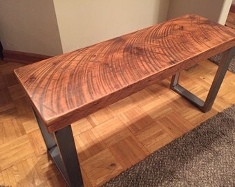 Industrial bench. Reclaimed wood bench. Dining room bench. Wood and steel bench. Entry bench. Free shipping. Old wood bench. Rustic bench.