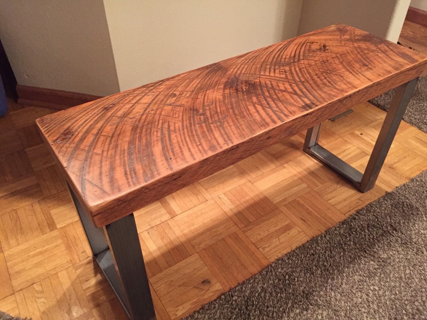 Industrial bench. Reclaimed wood bench. Dining room bench.