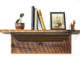 Rustic Barn Wood Mantel with Victorian Crown Molding - Floating Barn Wood Shelf - Reclaimed Wood Shelf - Country Floating Mantel