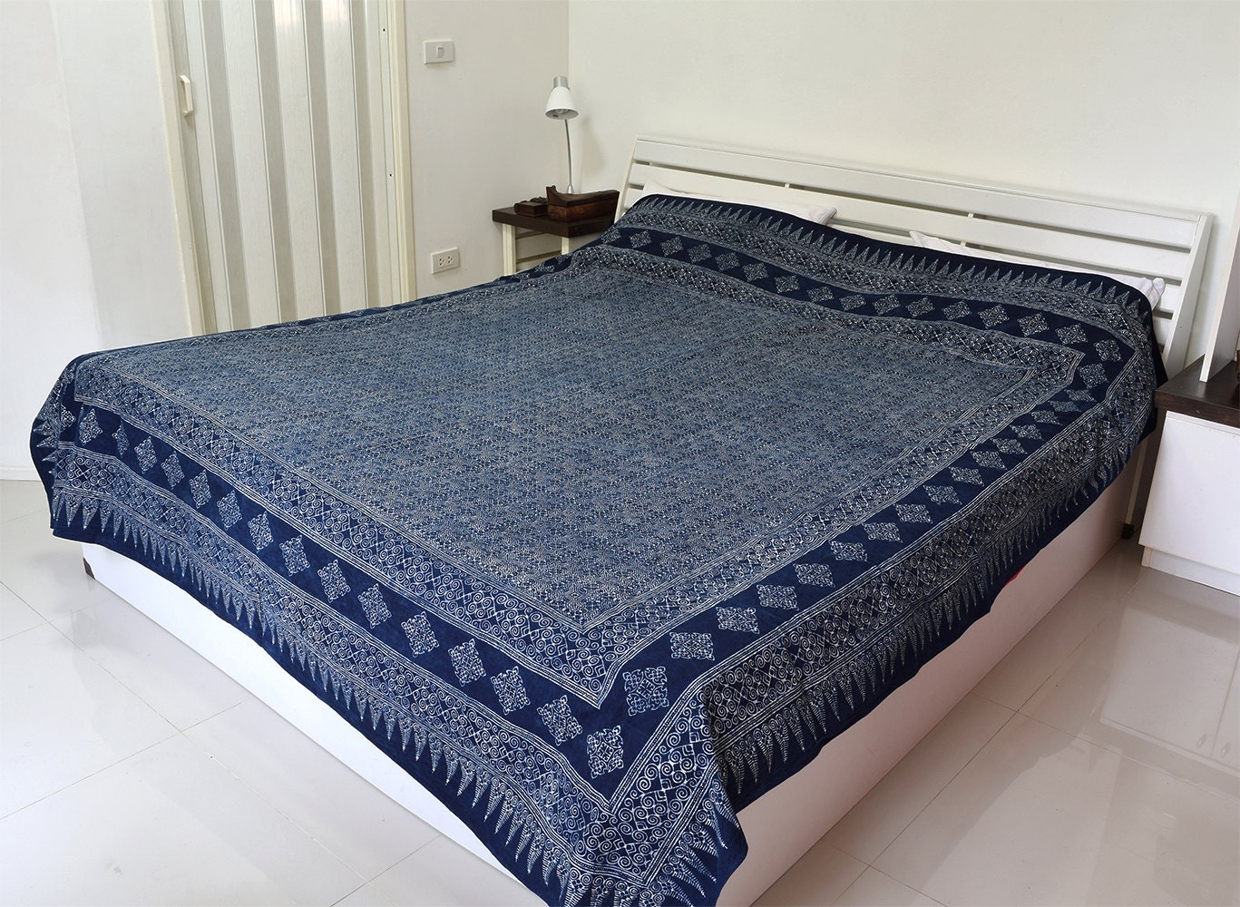 Hmong Bed  Cover  Indigo Batik  Duvet Cover  Throw Sheet King