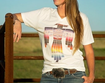 Southwest Thunderbird v-neck unisex t shirt / poly-cotton graphic tee / native american / southwestern / serape / western graphic tee