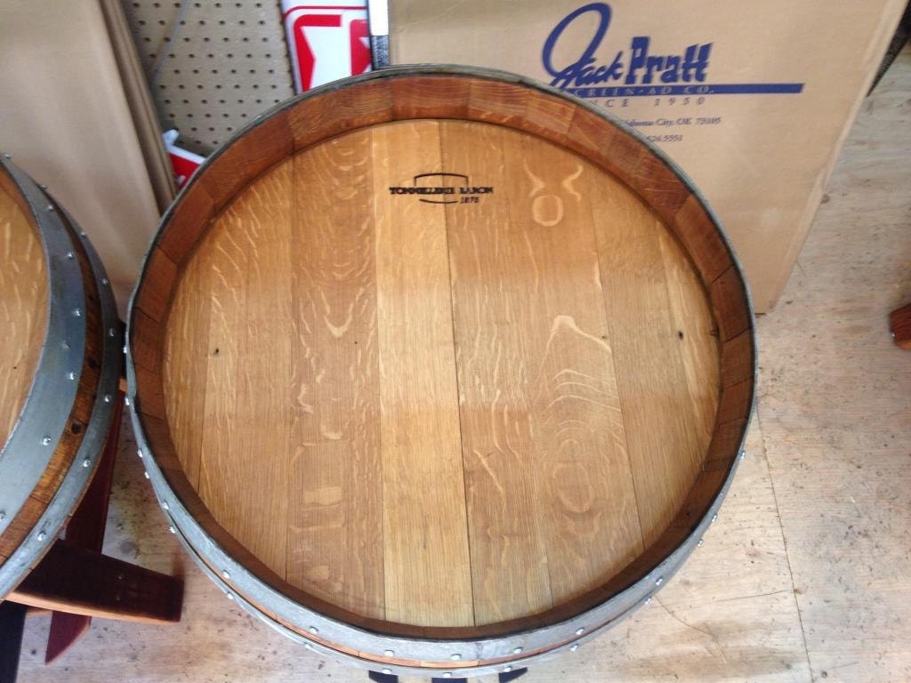 Wine Barrel End Table With Single Shelf