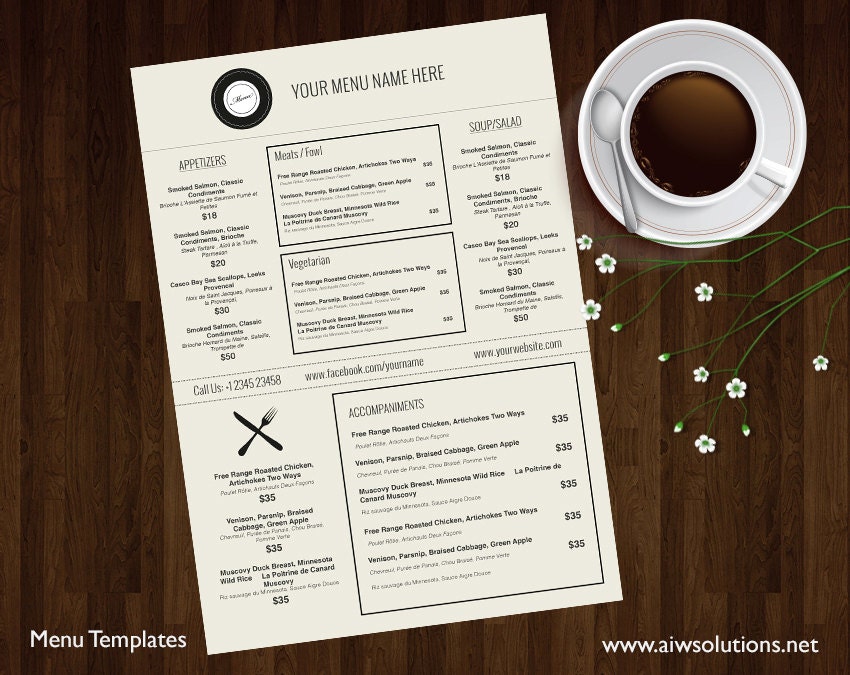 restaurant menu template word free