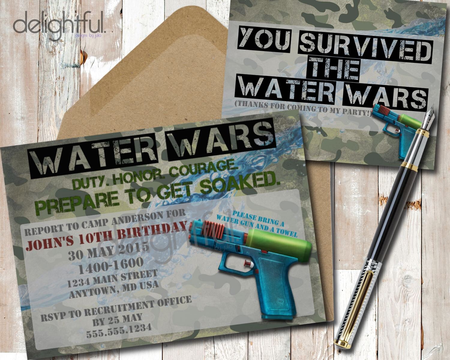 Personalized Water Wars / Water Gun Fight Birthday Party