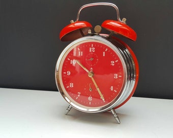 Sale - 15% off - Vintage alarm clock - orange alarm clock - twin bell