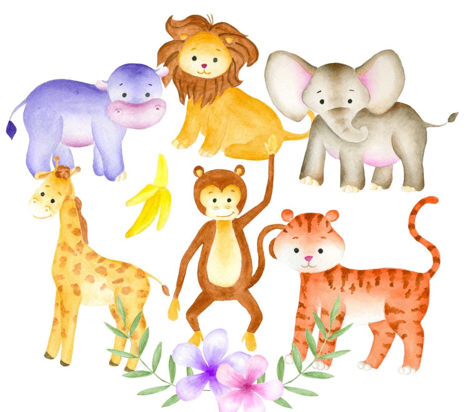 Jungle animals clipart Watercolor animals clip art Jungle