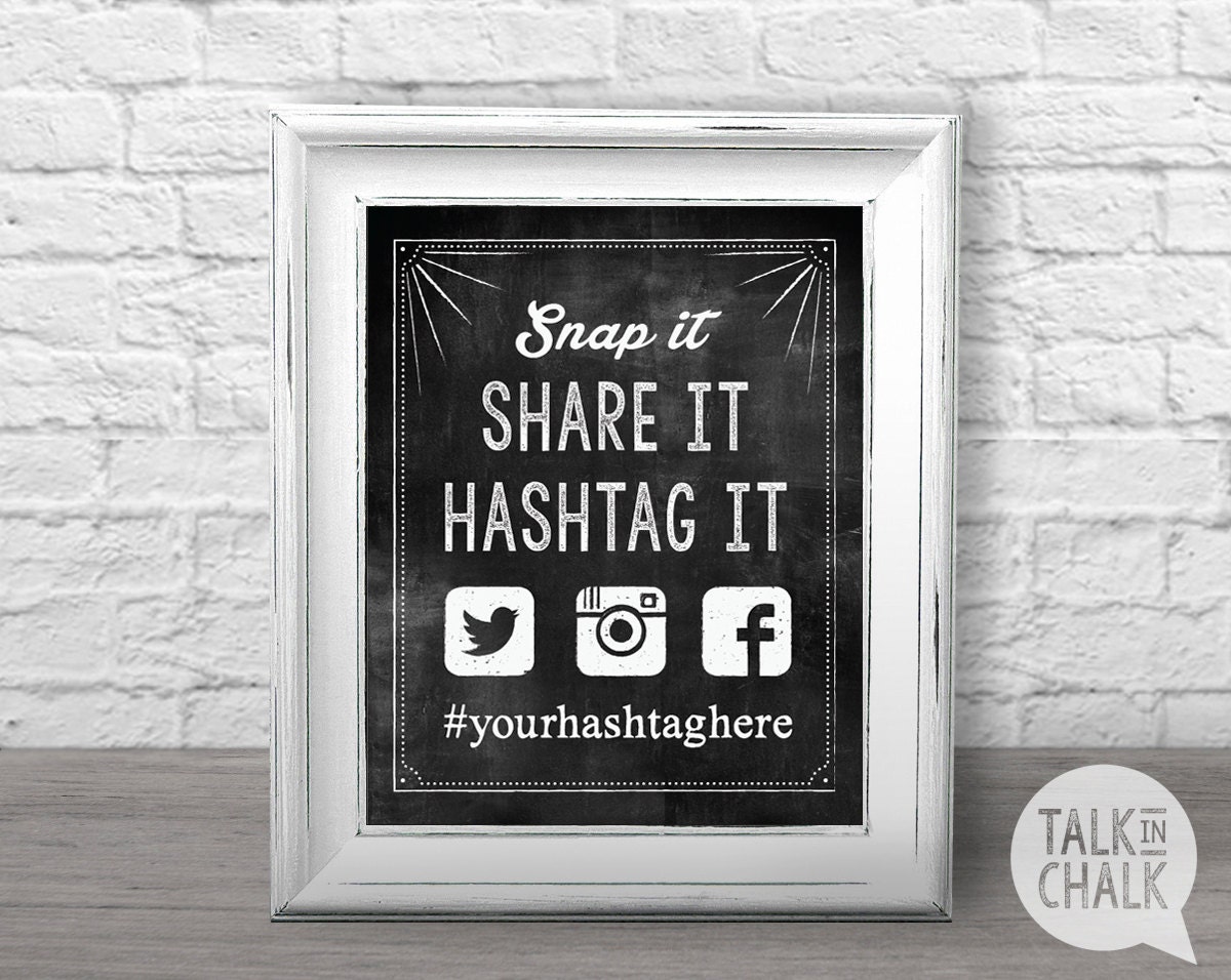 Custom Hashtag Sign Printable Chalkboard Digital File