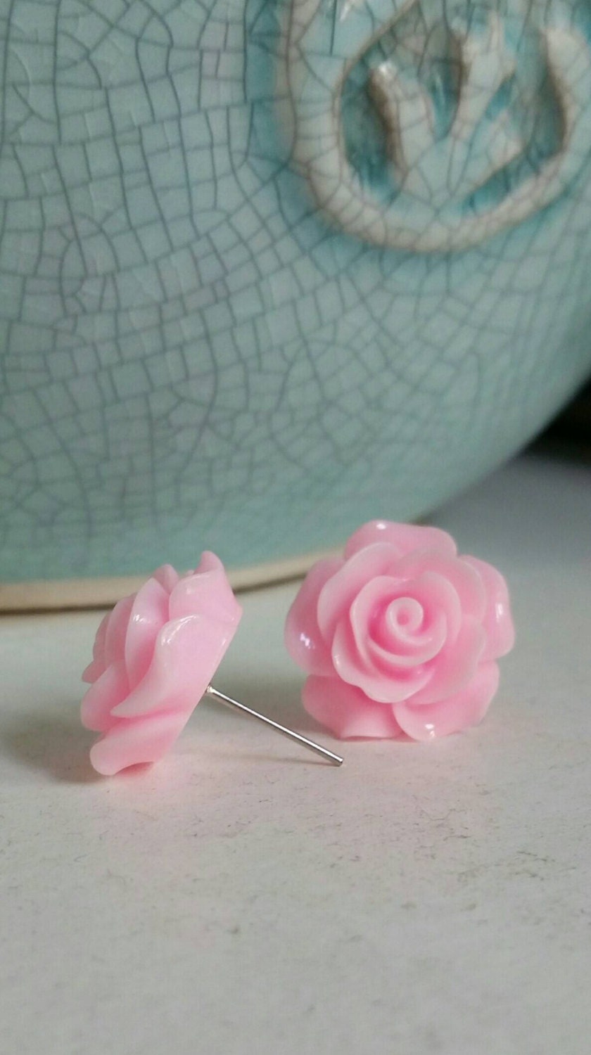 Beautiful Pink Rose Stud Earrings 18mm by LittleThingsAtElizas