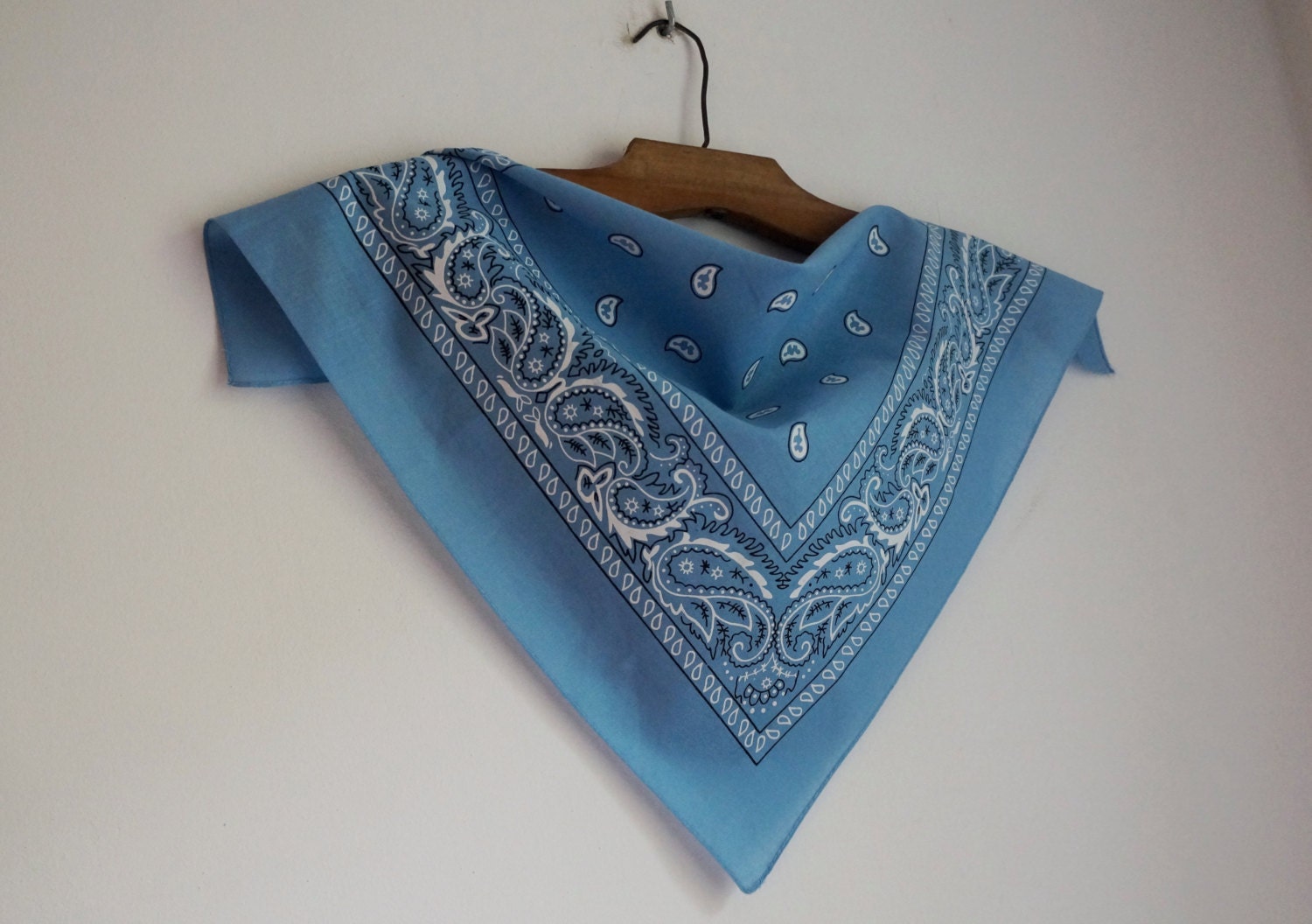 Light blue small square cotton scarf white by ForgottenSplendors