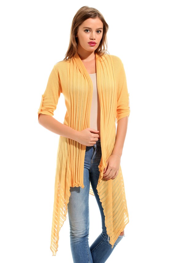 Loose yellow Cardigan summer tops open cardigan by knitfashionable