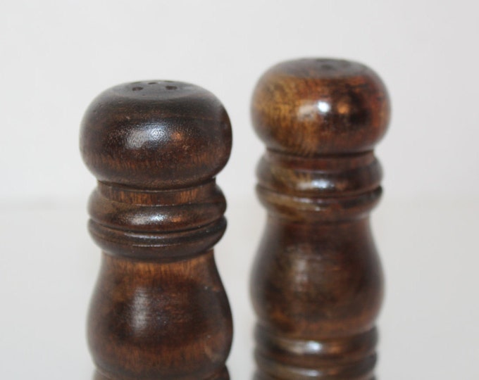 Vintage Dark Wooden Salt and Pepper Shakers, Kitchen Collectible