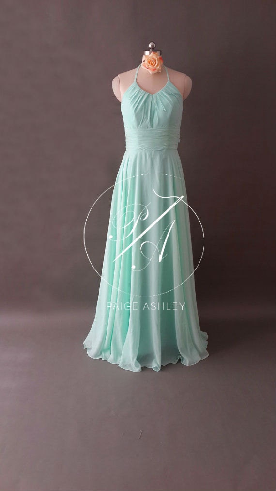A-line Long Mint chiffon bridesmaid dress by HouseOfPaigeAshley