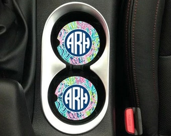 Personalized Car Coasters, Monogrammed Car Coasters, Lilly Inspired Car Coasters, Personalized Gift, Sandstone Coasters, Lilly Monogram