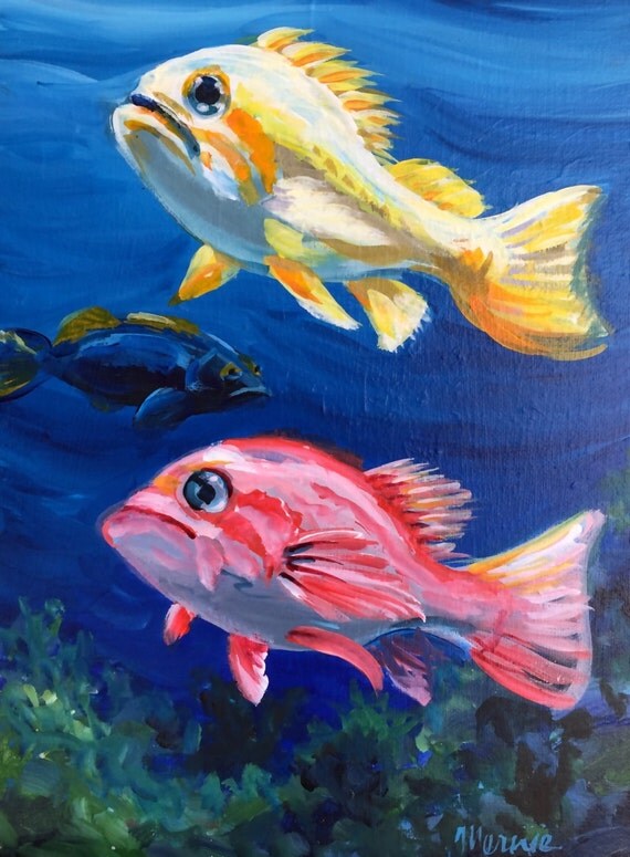 2 Fish 3 Fish Original Acrylic Painting/Tropical Fish/Bathroom