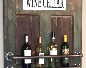 Reclaimed Barn Door and Pipe Wine Rack/Reclaimed Wood Wine Rack/Industrial Wine Rack/Rustic Pipe Wine Rack/Barn Door Wine Rack/Wine Rack