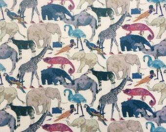 NEW Q. For The Zoo PRINT!!! Queue for the Zoo G white blue pink grey fat quarter 18" x 26.5" (45 cm x 67 cm) The Weavers Mill