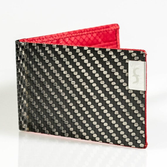 Common Fibers Mens Slim Red Real Carbon Fiber Bifold Wallet with RFID Credit Card Protection