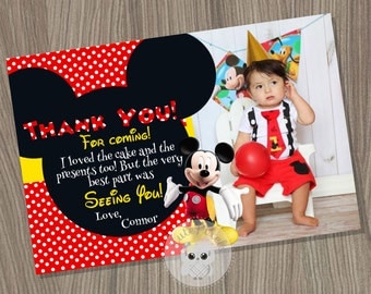Mickey Mouse Thank You Card, Mickey Mouse Birthday, Mickey Mouse Party, Mickey Mouse, Thank You Card