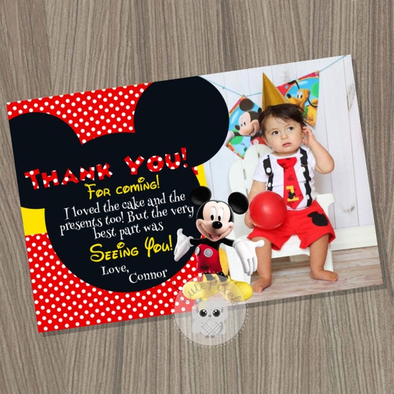 Mickey Mouse Thank You Card Mickey Mouse Birthday Mickey