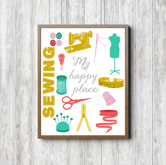 Download My Happy Place Sewing Quote Printable Wall Art Sewing / Craft