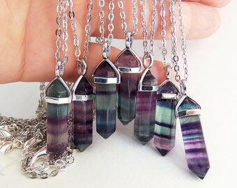 Multi Color Fluorite crystal neckalce, rainbow fluorite, purple crystal, green crystal, crystal necklace, healing crystals, crystal fluorite