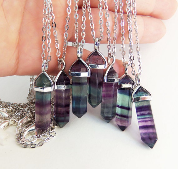 Multi Color Fluorite crystal neckalce, purple crystal, blue crystal, green crystal, crystal necklace, healing crystals, crystal fluorite