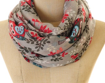 Owl Scarf | Owl Infinity Scarf | Bird Scarf | Cute Animal Scarf | Summer Scarf | Spring Scarf | Children Scarf (S-121)