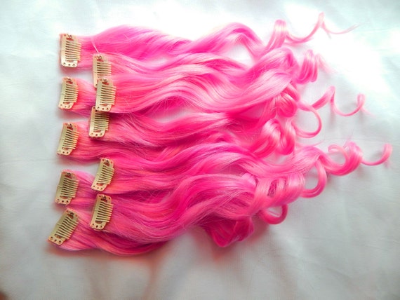 HOT PINK Human Hair Extensions : DOUBLE Wefted Clip In Hair