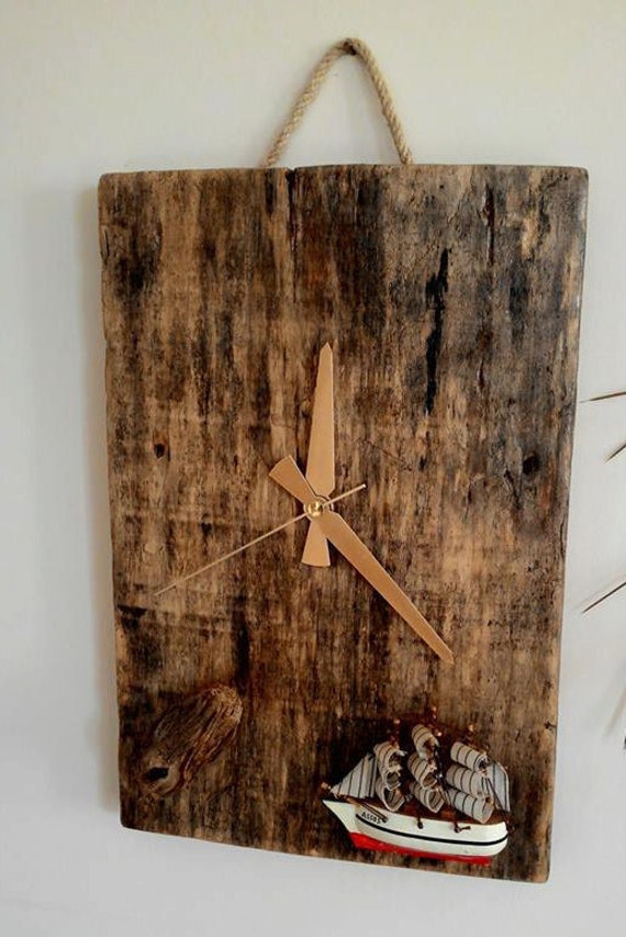 rustic wood clock wall clock art with ship Decorative by Vegacity