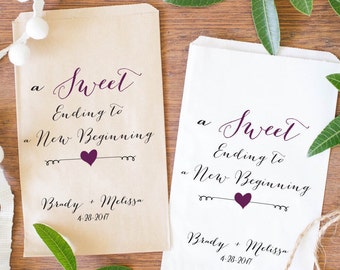 Wedding Favor Bags, Custom Candy Bags, Personalized Treat Bags, A Sweet Ending To A New Beginning-BWE-03