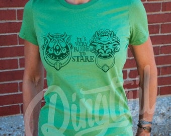 It's Very Rude to Stare. Women's Labyrinth door knocker t-shirt in Silver, Leaf Green, Ocean Blue, or Pebble Brown
