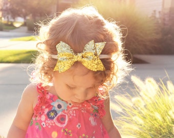 Christmas Headband, Gold Headband, Baby Girl Headband, Baby Headband, Toddler Headband, Nylon Headband, Gold Bow, Glitter Headband