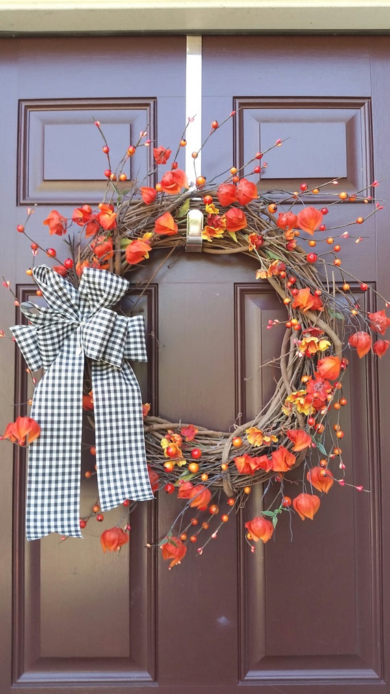 Items similar to Chinese lantern wreath, front door wreath, fall wreath