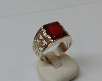 925 Silver ring with red agate flower pattern SR454