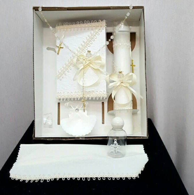 Christening/Baptism Candle Gift Set Ivory/ Gold Details/ Set