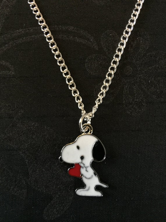 Silver Plated Snoopy Dog Heart Necklace