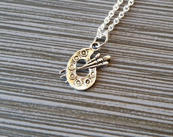 Silver Artist Necklace - Art Pallet Charm Necklace - Personalized Necklace - Custom Gift - Initial Necklace - Artist Gift - Paint
