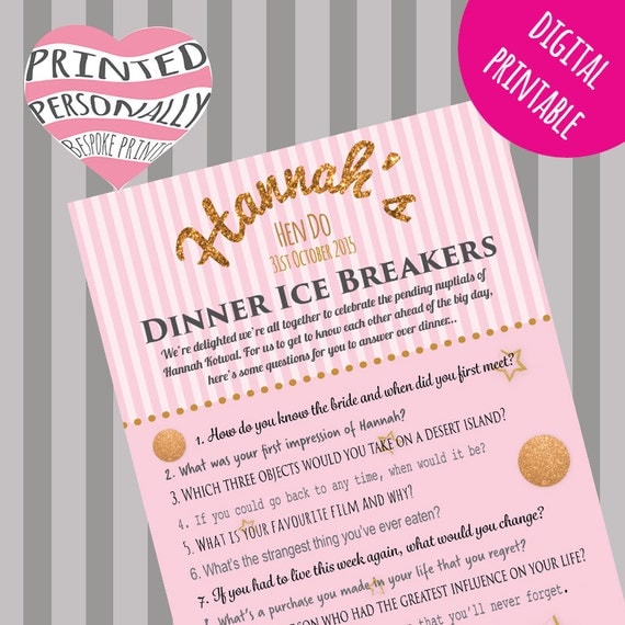 Personalised hen party game Ice breaker questions game